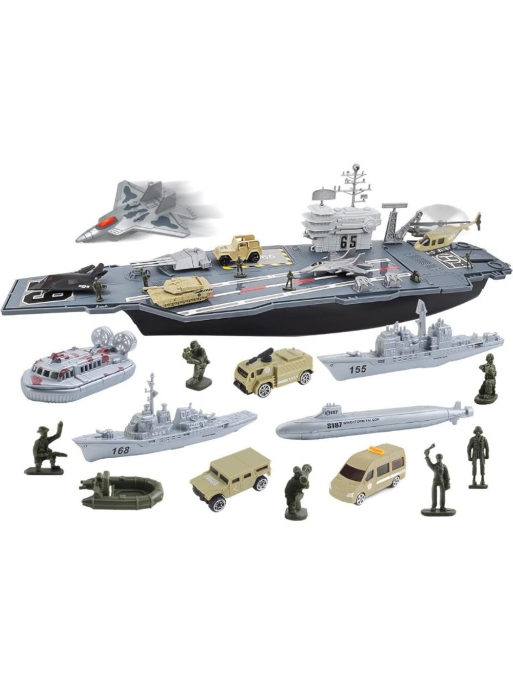 Military Aircraft Carrier Toy Set with Army Men & Scale Model Warships